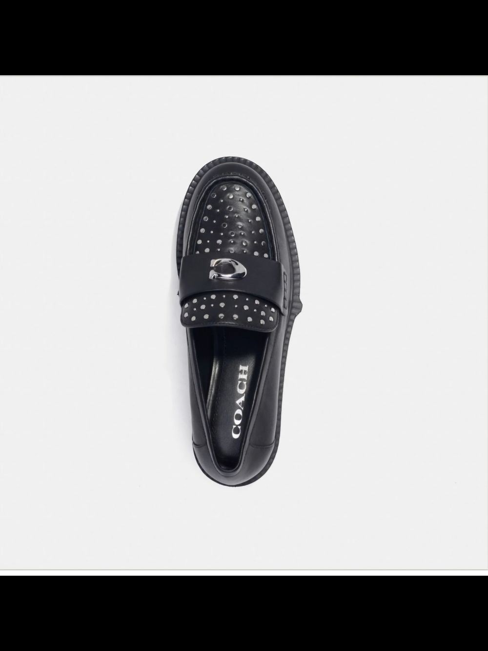 Coach Leela Black Leather Loafer  w/ silver-tone metal studs And Metal Logo Sz 9 - Picture 4 of 12